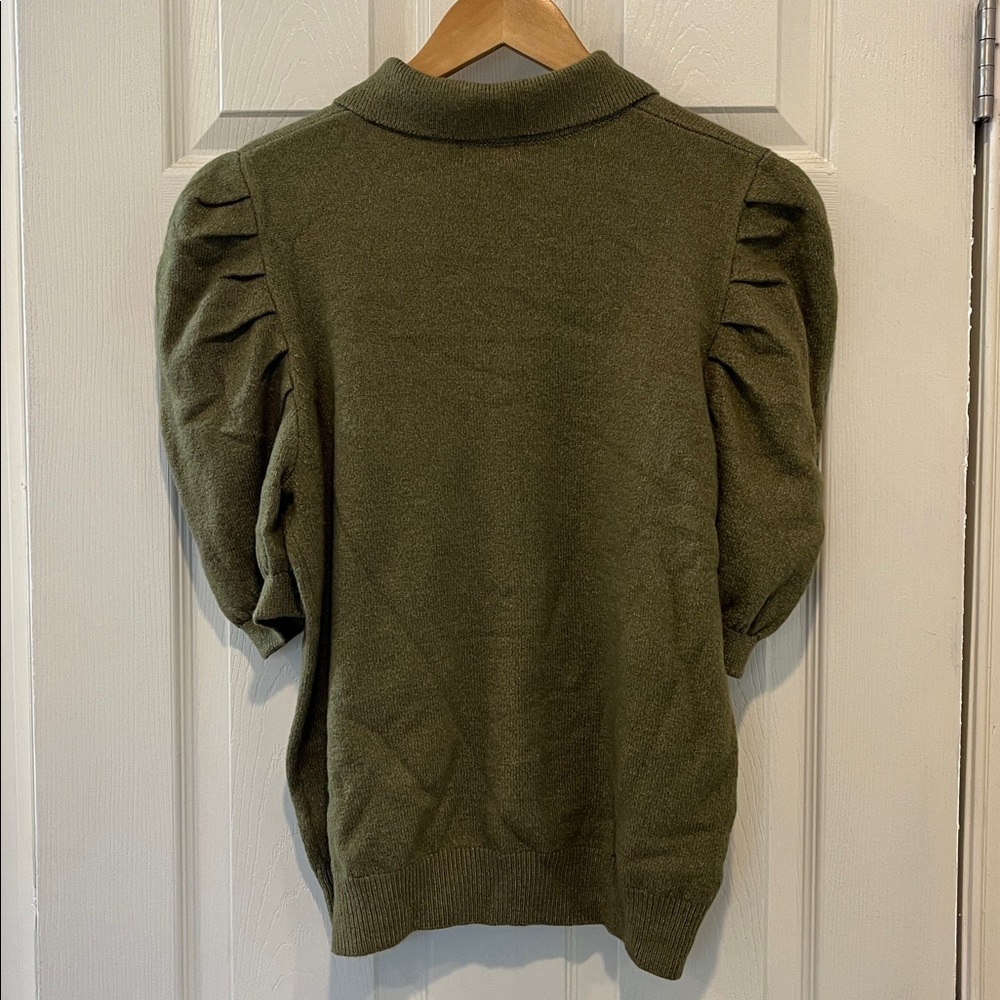 Who What Wear Olive Green Puff Sleeve Polo Sweater - Picture 4 of 5
